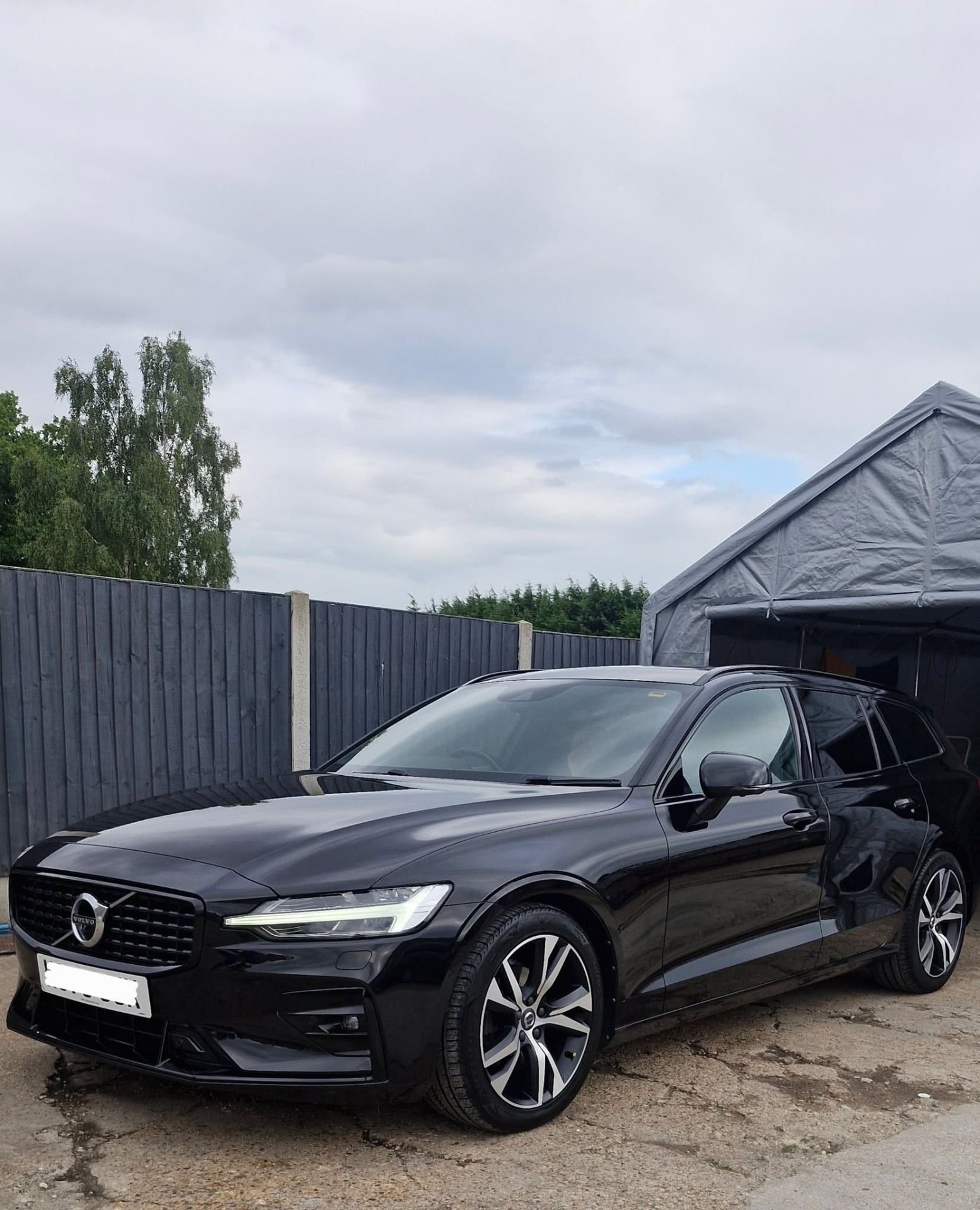 Black Volvo V60 R-Design after a full detail package in Hockley, Essex