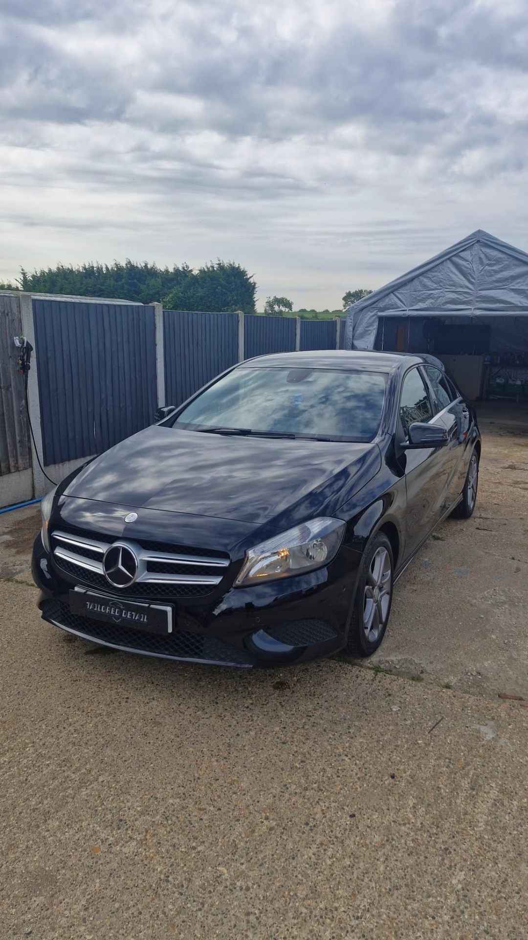 Black Mercedes A-Class side profile after a full detail at Tailored Detail